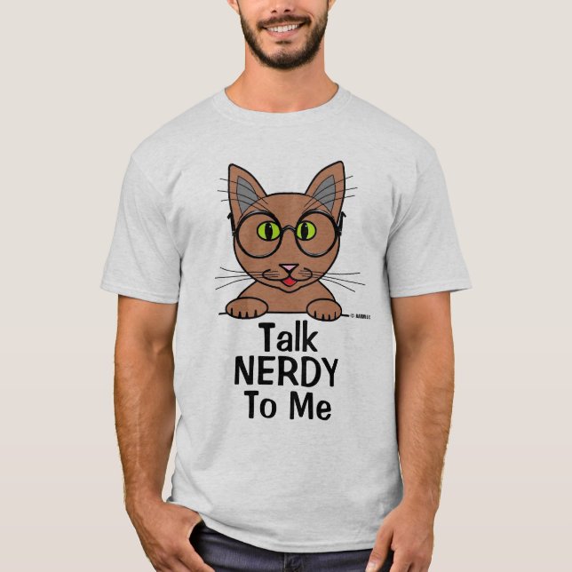Camiseta Fale NERDY Para Mim Óculos Gato Engraçado Pun T Sh (Frente)