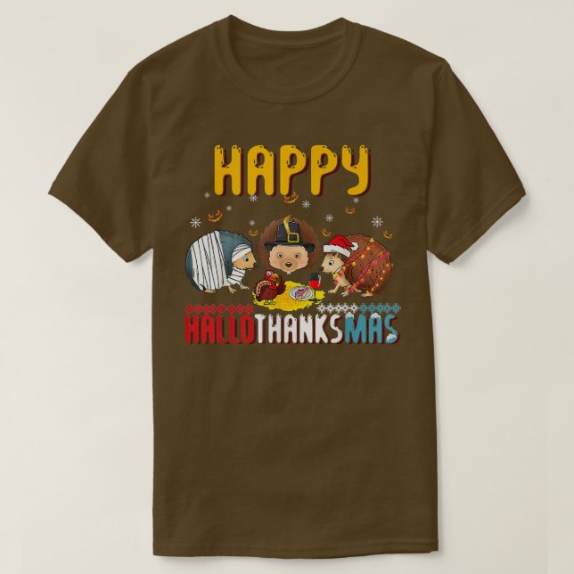 Camiseta Fall Autumn Hedgehog Halloween Happy Then (Frente do Design)