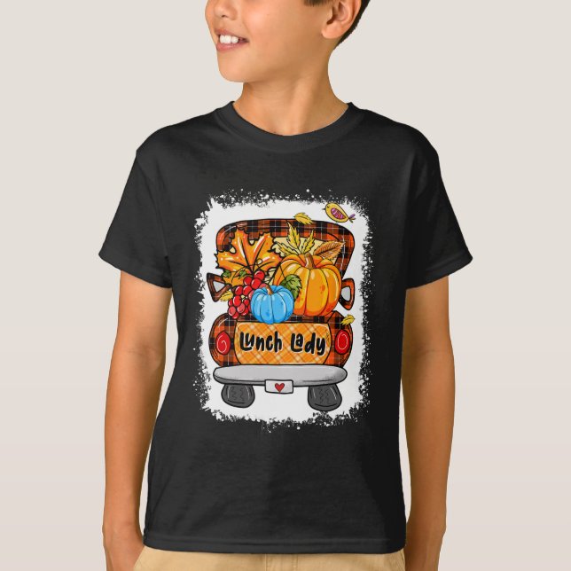 Camiseta Fall Autumn Pumpkin Truck Lunch Lady Lover Obrigad (Frente)
