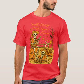 Camiseta Fall Breeze and Autumn Leaves Skeleton Pumpkin Spi