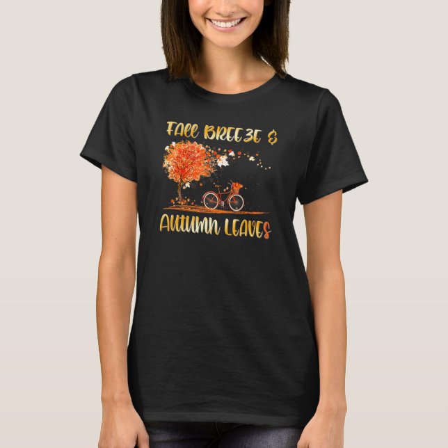 Camiseta Fall Breeze e Autumn Leaves Tree and Bicycle (Frente)