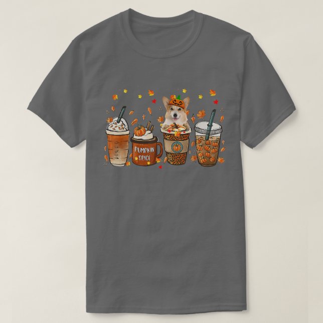 Camiseta Fall Coffee Pumpkin Spice Latte Iced Autumn Corgi- (Frente do Design)