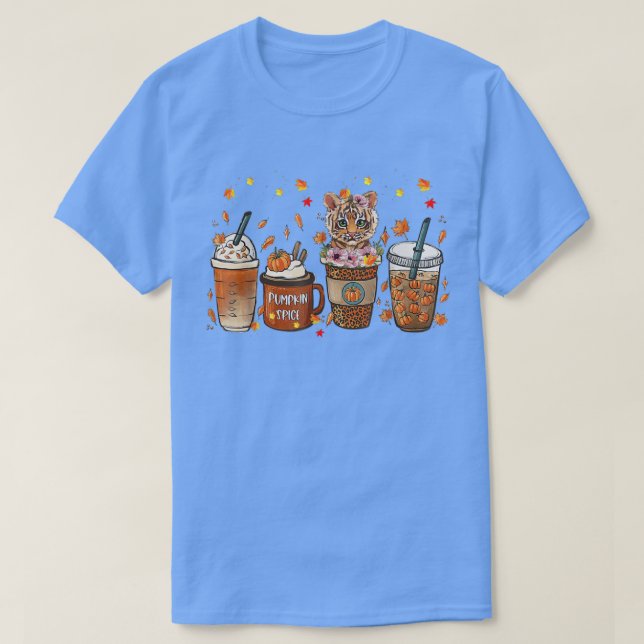 Camiseta Fall Coffee Pumpkin Spice Latte Iced Autumn Tiger  (Frente do Design)