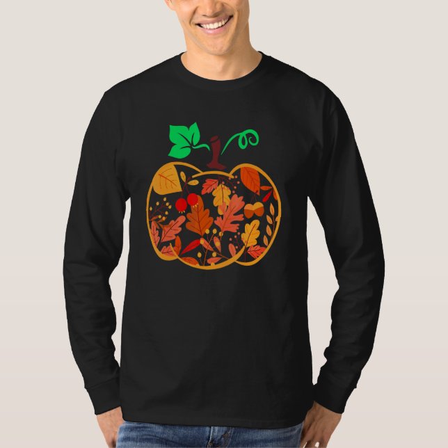 Camiseta Fall Floral Pumpkin Autumn Leaves For Halloween Th (Frente)