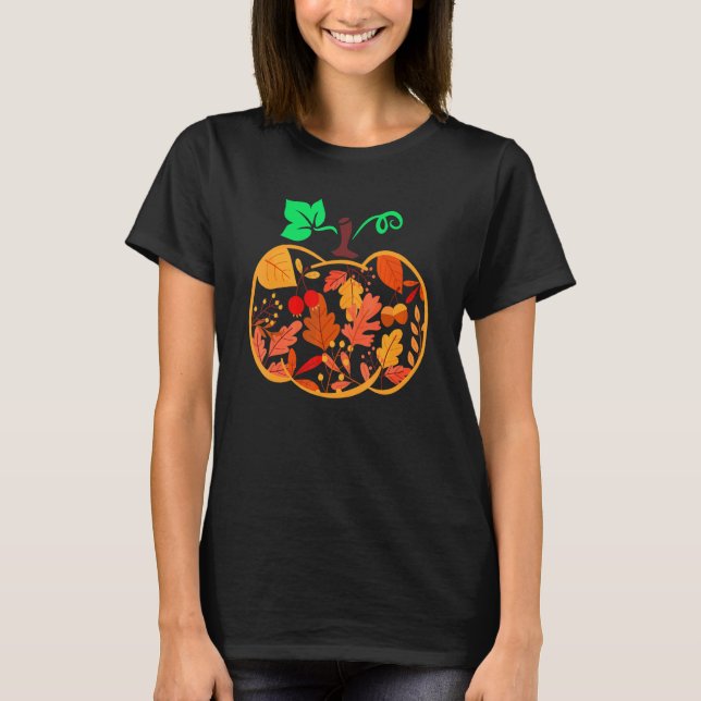 Camiseta Fall Floral Pumpkin Autumn Leaves For Halloween Th (Frente)