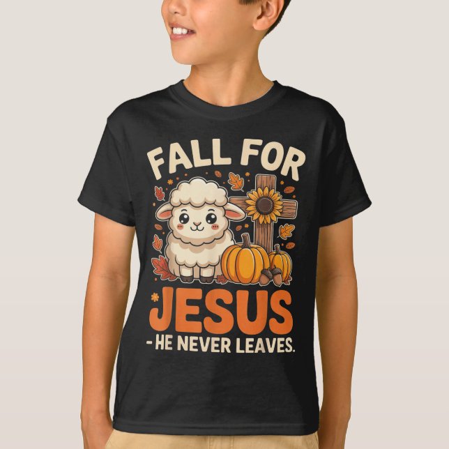 Camiseta Fall For Jesus He Never Leaves Sheep Christian Aut (Frente)