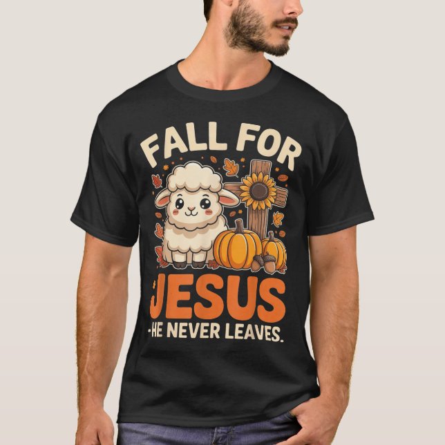 Camiseta Fall For Jesus He Never Leaves Sheep Christian Aut (Frente)
