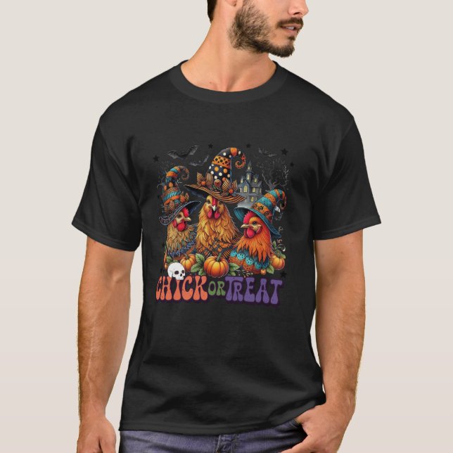 Camiseta Fall Halloween Chicken Pintinho Ou Tratar (Frente)