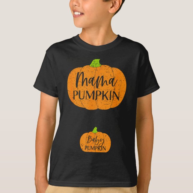 Camiseta Fall Halloween Thanksgiving Mama And Baby Pumpkin  (Frente)