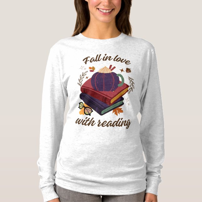 Camiseta Fall In Love With Reading- Pumpkin - Autumn Leaves (Frente)