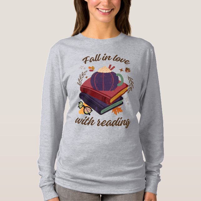 Camiseta Fall In Love With Reading- Pumpkin - Autumn Leaves (Frente)