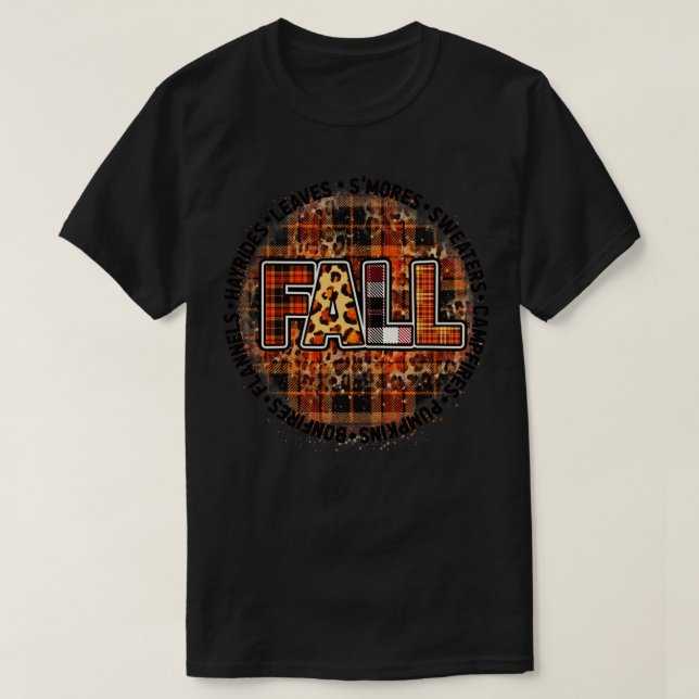 Camiseta fall leopard pumpkin fall autumn vibes (Frente do Design)