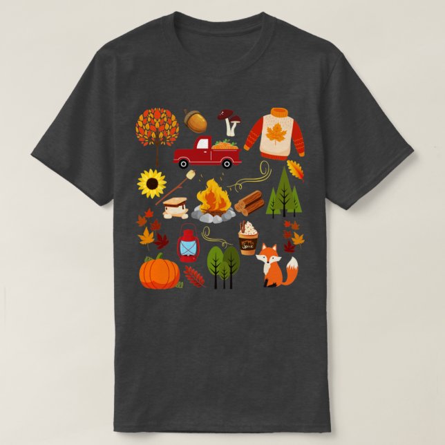 Camiseta Fall Lover Collage Leaves Pumpkins Campfire (Frente do Design)