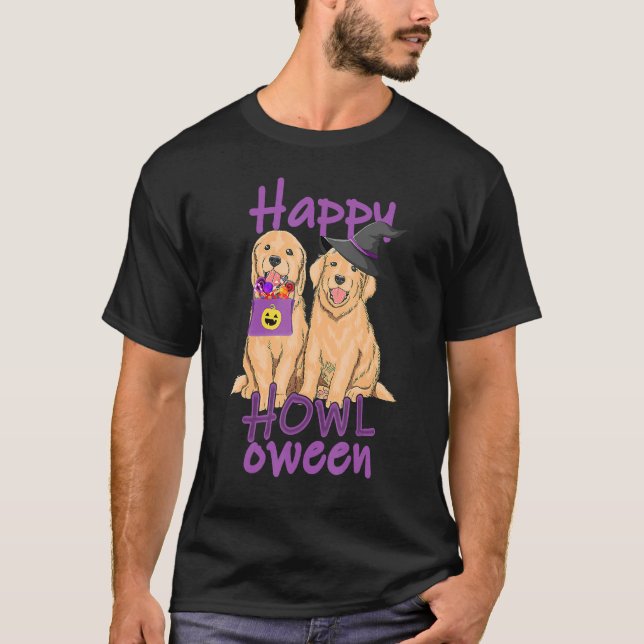 Camiseta Fall Ouro Retriever Halloween Happy Howe O Ween (Frente)