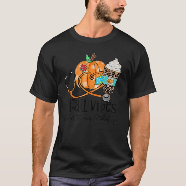 Camiseta Fall Vibes E X Ray Life Pumpkin Leopard Thanksgi (Frente)