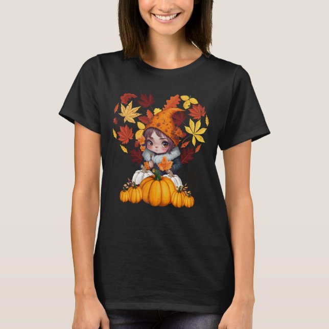 Camiseta Fall Vibes Gnome Pumpkin Heart Hello Autumn Vibes (Frente)