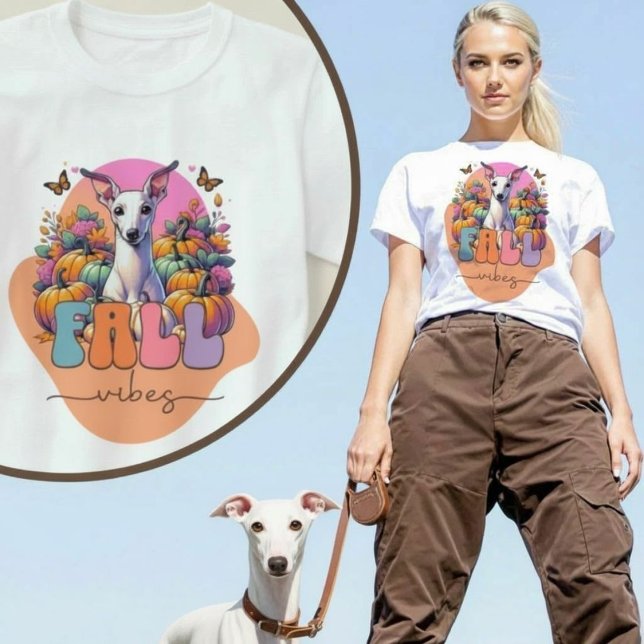 Camiseta Fall Vibes Italiano Greyhound Dog Pumpkin (Fall Vibes Italian Greyhound Dog Pumpkin Patch T-Shirt.)