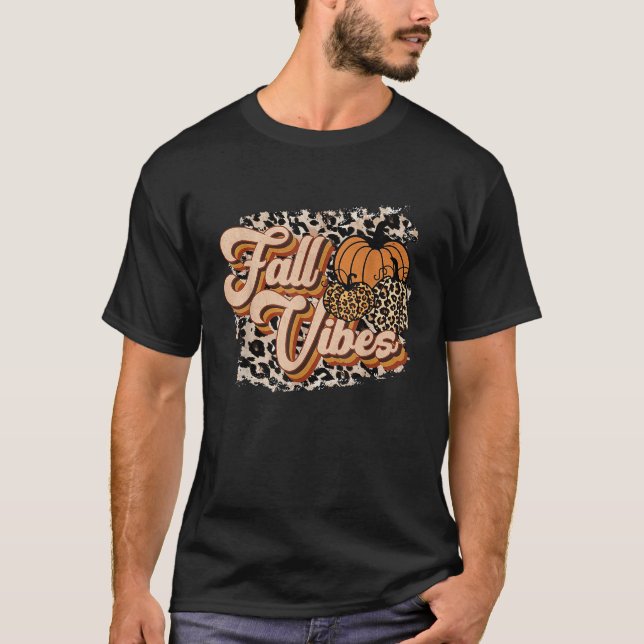 Camiseta Fall Vibes Leopard Groovy Thanksgiving Autumn For  (Frente)