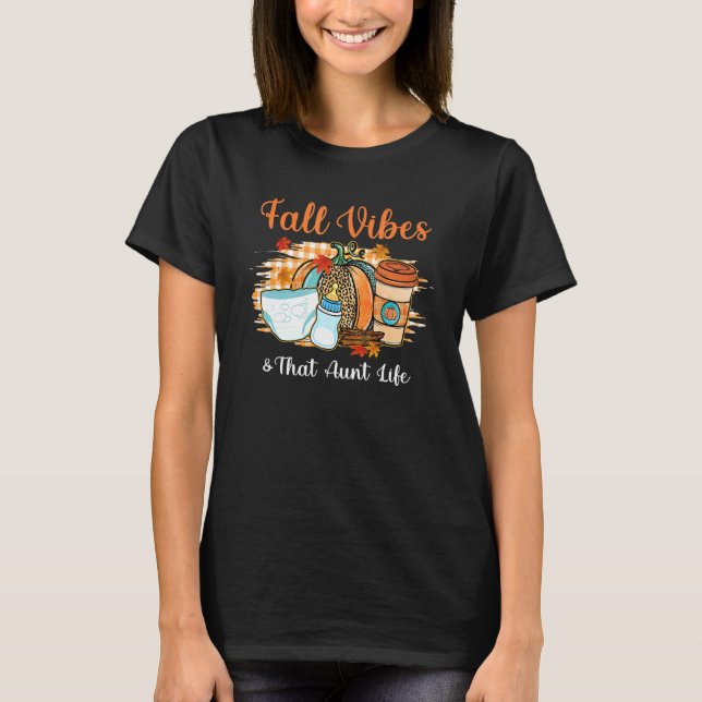 Camiseta Fall Vibes Tia Vida Agradável Tia Outono Laranja (Frente)