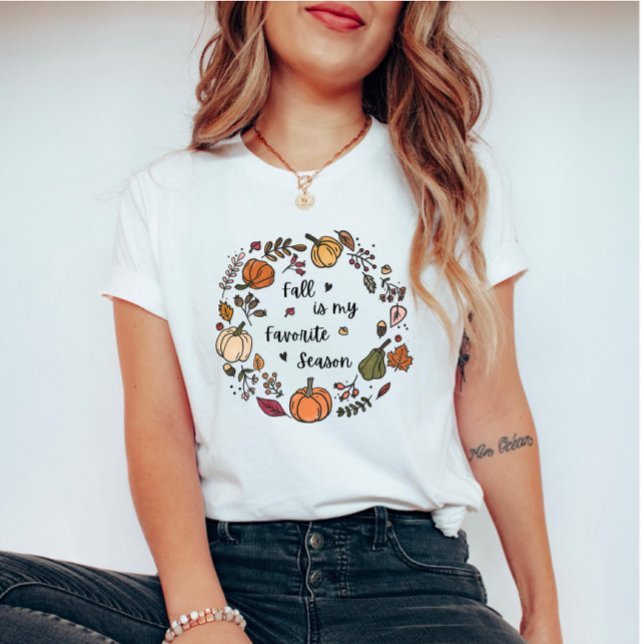 Camiseta Fall Wreath Cote- Fall é a minha estação favorita (Criador carregado)