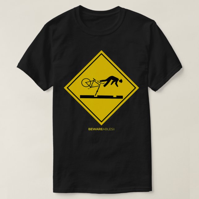 Camiseta Falling bicyclists ahead caution sign funny cyclin (Frente do Design)