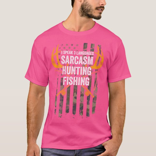 Camiseta Falo 3 Idiomas Sarcasmo Caça Pesca Labareda (Frente)