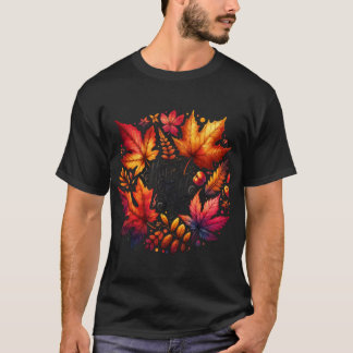Camiseta Falsa Água Cozy Outono Colorido Abóboras Folhas Pe
