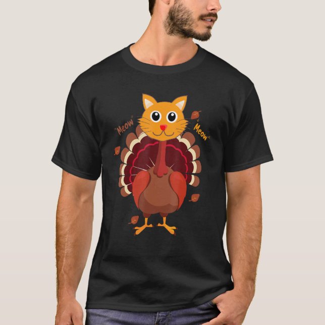 Camiseta Falso Cat Meow Ação de Graças na Turquia (Frente)