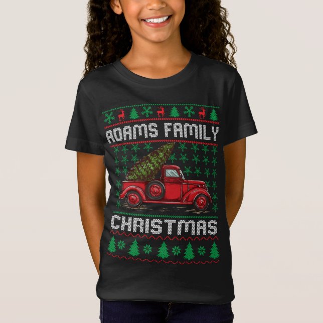 Camiseta Família Adams Feia de Natal Doce Red Truck Funn (Frente)