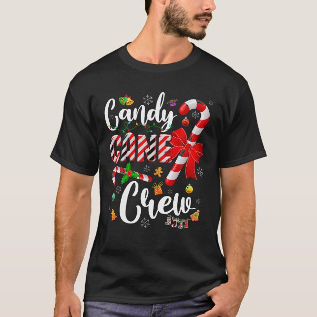 Camiseta Família Candy Cane Crew de Luzes de Natal Correspo (Frente)