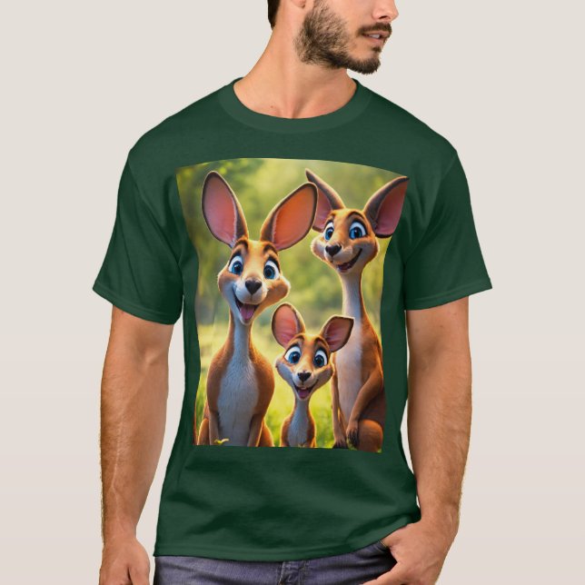 Camiseta Família Canguru Engraçada: Sorrisos de Cartoon e R (Frente)