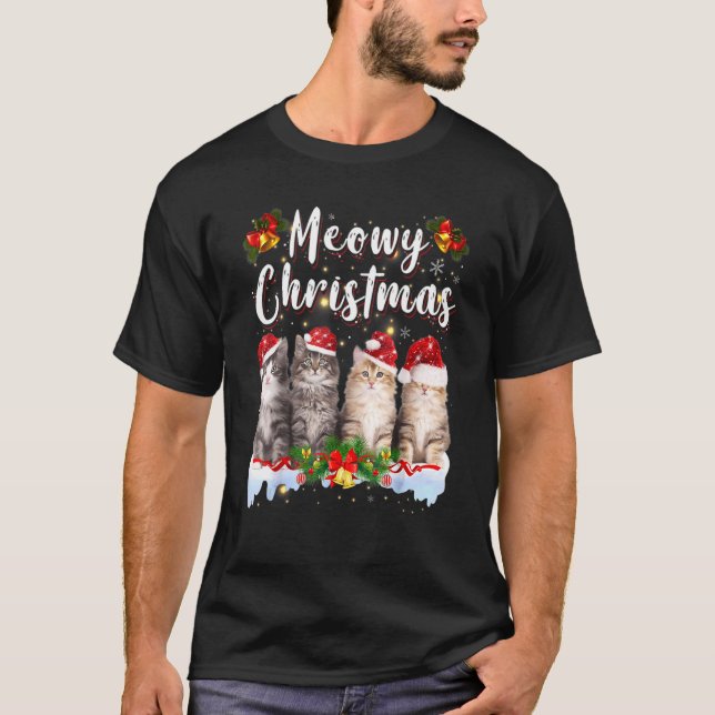 Camiseta Família Cat Meowy Correspondendo Papais noeis de p (Frente)