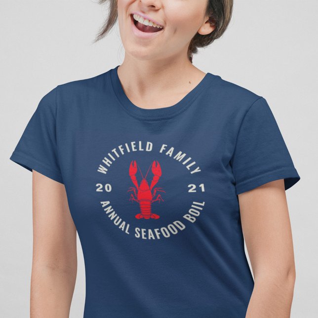 Camiseta Família Correspondente: 4 de julho Costura de Mari (Family Reunion Seafood Boil Navy Blue women tees)