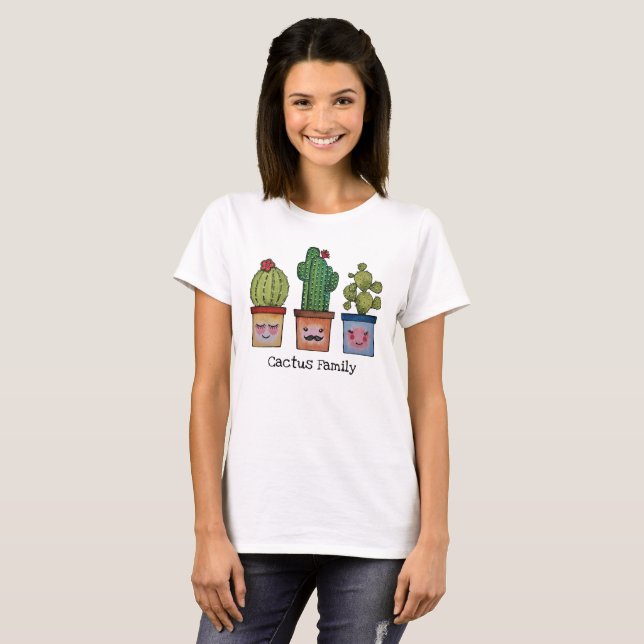 Camiseta Família Cute Cactus Em Aquarela (Frente Completa)