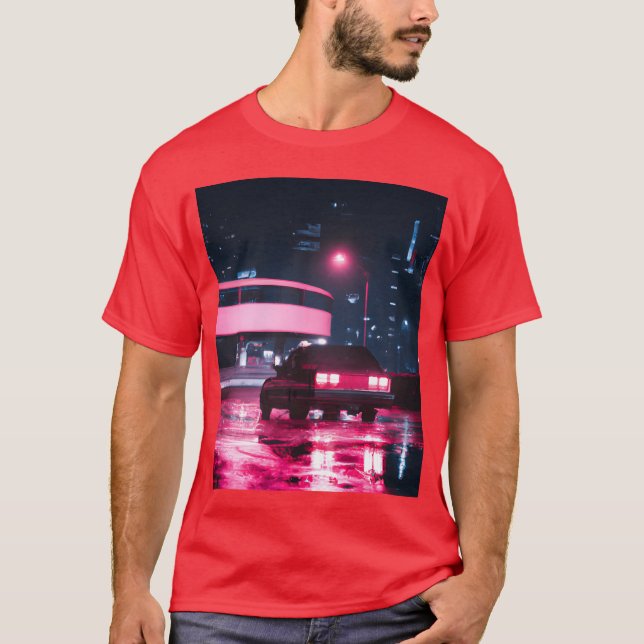 Camiseta Família da cidade Synthwave Vaporwave Car (Frente)