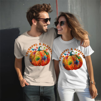 Camiseta Família de Ação de Graças "Graças e Abençoado"