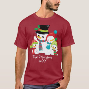 Camiseta Família de Boneco de Neve de Natal Mamãe Papai Cri