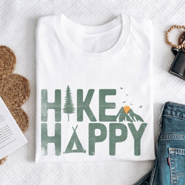 Camiseta Família de Caminhos Feliz do Camper Hiker, Persona (Hike Happy Camper Hiker Hiking Family Personalized T-Shirt)