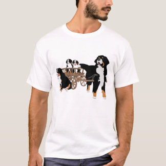Camiseta Família de cão da montanha de Bernese com vagão de
