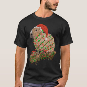 Camiseta Família de Capivaras de Natal Envolta em Luzes