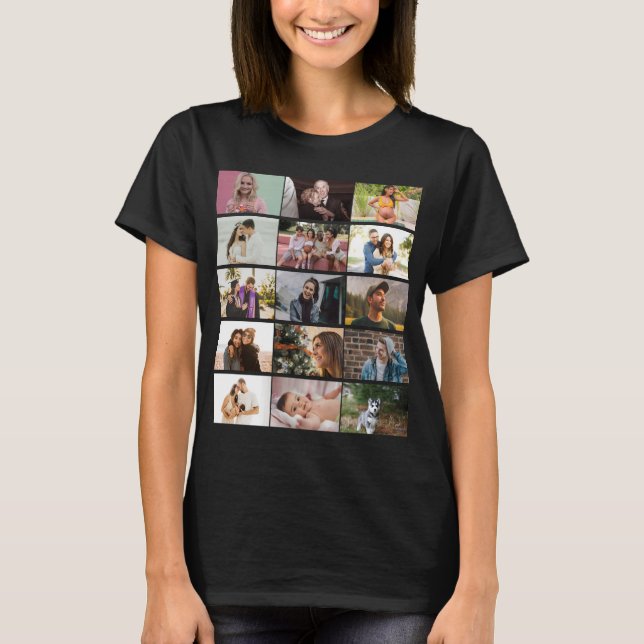 Camiseta Família de Colagem de Fotos 12 Personalizada Moder (Frente)