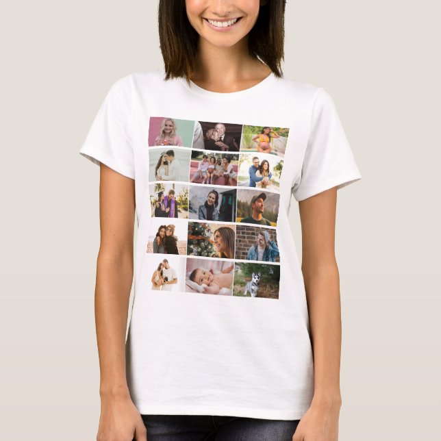 Camiseta Família de Colagem de Fotos 12 Personalizada Moder (Frente)