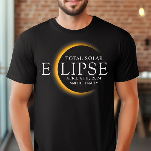 Camiseta Família de Eclipse Solar Total 2024 Dourada e Pret