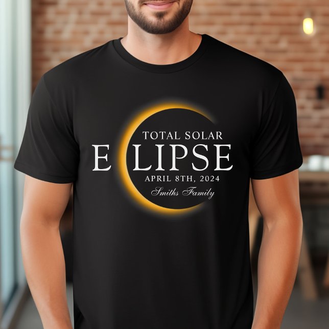 Camiseta Família de Eclipse Solar Total 2024 Dourada e Pret (Criador carregado)