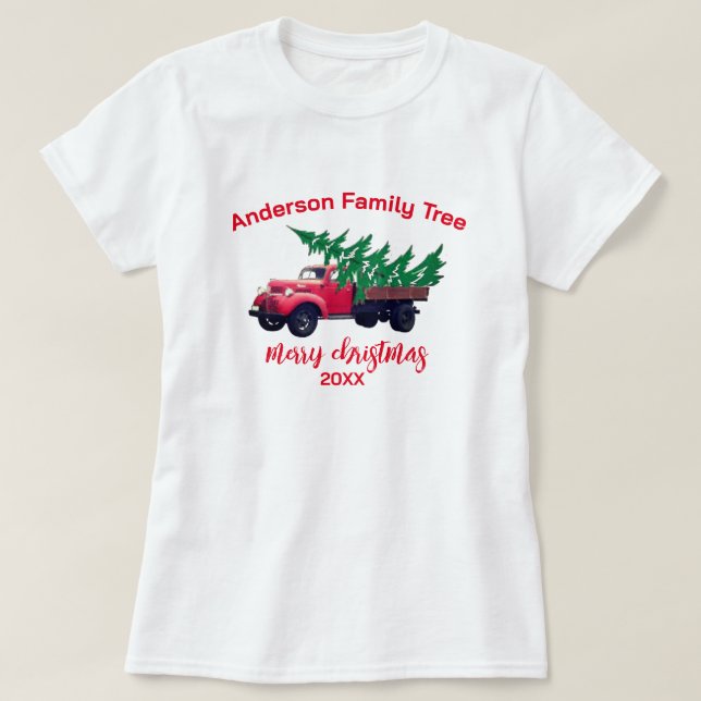 Camiseta Família de Feliz Natal do Caminhão Vermelho Person (Frente do Design)