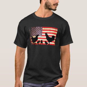 Camiseta Família de Frangos Com Bandeira dos EUA