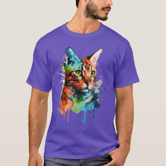 Camiseta Família de Gatos Coloridos de Gato de Cores Aquáti