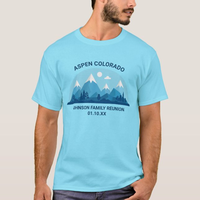 Camiseta Família de inverno Personalizada Reunião Azul Mont (Frente)