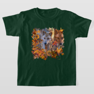 CAMISETA FAMÍLIA DE LOBOS NO OUTONO DA FLORESTA