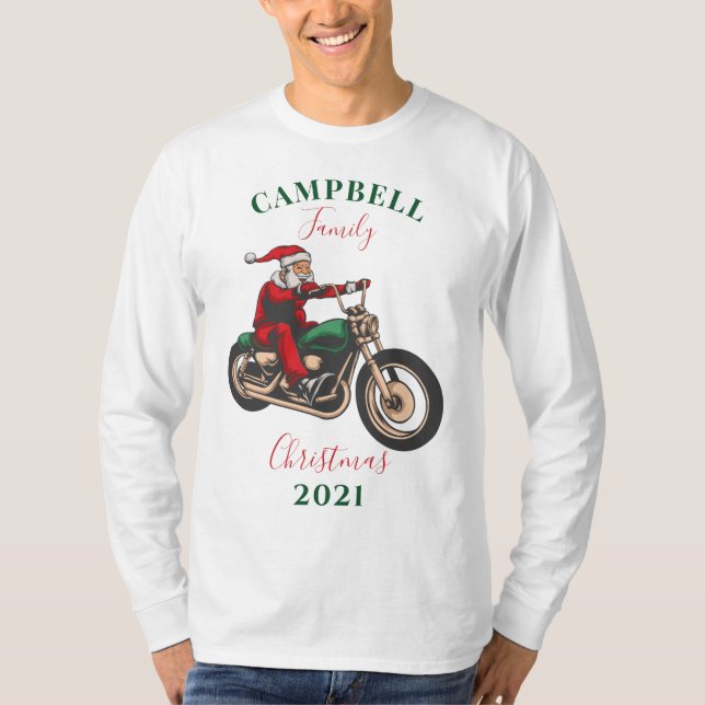 Camiseta Família de motociclistas de Natal Personalizar (Frente)